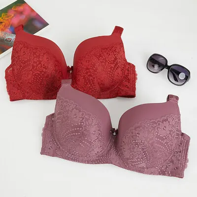 UK Sexy Lace Plus Size Bra Ladies Sexy Lace Padded Push Up Lace Bra 36-48 EFGH • £9.98