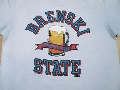 Vtg 80s BREWSKI STATE MAGNA CUM ROWDY T-Shirt MEDIUM Beer Cartoon Single Stitch • $21.24