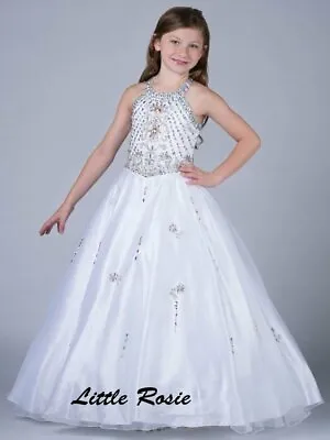 NEW* Little Rosie Girls Glitz Long National Pageant Dress LR2037 White 12 $600 • $337.50