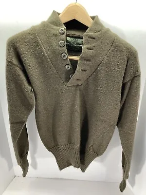 Military Wool Sweater Men Size Small Brown 5 Button Long Sleeve Knit Vintage USA • $26.95