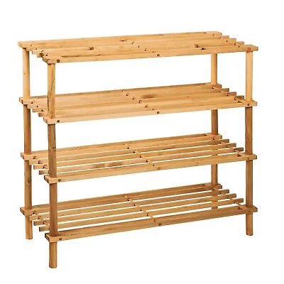 £14.95 • Buy 4 Tier Wooden Shoe Rack Storage Slatted Stand Organiser Vertical Shelf Unit New