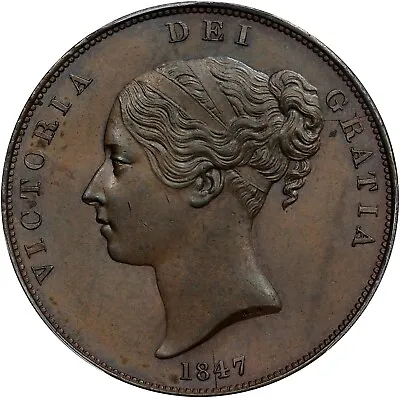 Great Britain Victoria  1847  1 Penny Coin Uncirculated Certified Pcgs Ms62-bn • $350