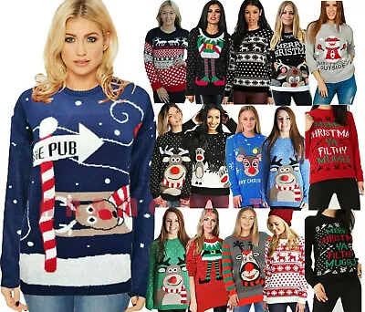 Women's Ladies Jumper Christmas Festival Top X-mas Novelty Sweater Uk 8-22 • $17.25