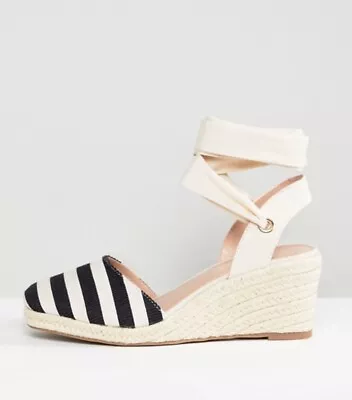 £10 • Buy Miss Selfridge Cream Striped Espadrille Wedge Sandal Shoes Wrap Ankle Strap 6 UK