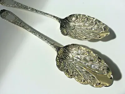 £149 • Buy Pair Of Large 220mm Solid Silver Georgain D.1806/9 Embossed Serving/Berry Spoons