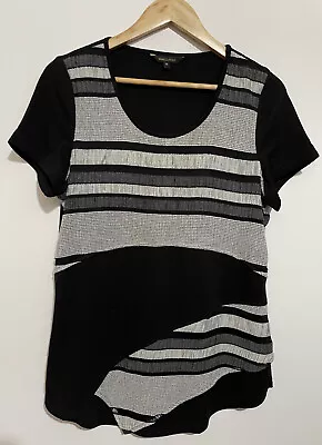 Marco Polo Size M Womens Top Black Grey White Knit Short Sleeve T-Shirt Striped • £12.47