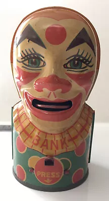VIntage 1950’s J. Chein Tin Litho Clown Bank With Tongue Coin Made In USA • $85
