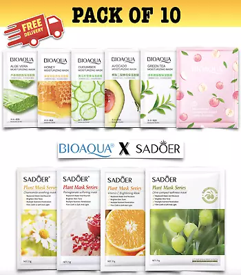 Pack Of 10 Face Sheet Masks Natural Soothing Nourishing & Hydrating [LONDON] • £8