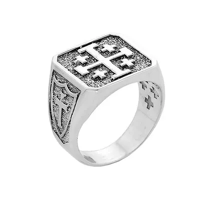 Sterling Silver Jerusalem Cross Ring Medieval Shield • $89.99