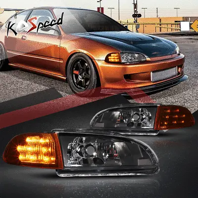 (LED TURN SIGNAL) Black Housing Clear Corner Headlights For 92-95 Honda Civic • $108.68