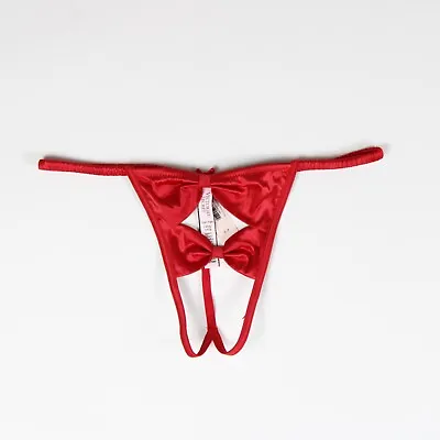 Victoria's Secret Thongs V-String Crotchless Panty Satin Bows Red 11232425 • $14.49