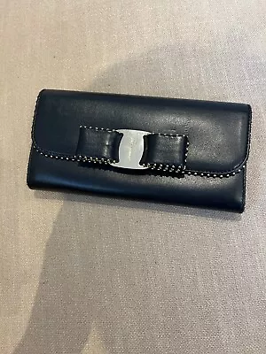 SALVATORE FERRAGAMO Black Vara Bow Continental Wallet With Pink Lining • $160