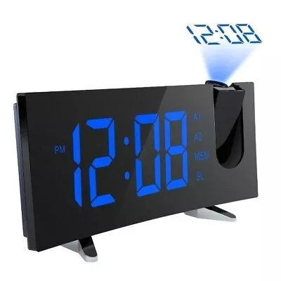 Projection Alarm Clock [Curved-Screen]LED Digital FM Clock Radio With Dual Ala • £24.99