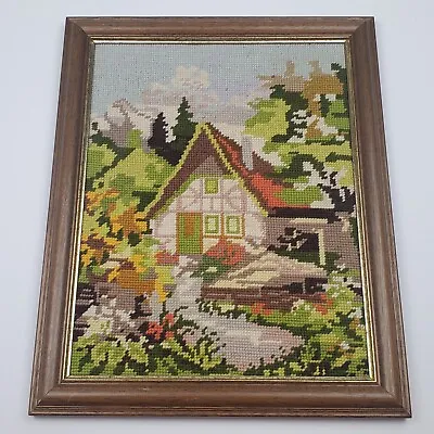 Vintage  NEEDLEPOINT Complete Wool Yarn And FRAME Cottage Core Landscape House • $59.99