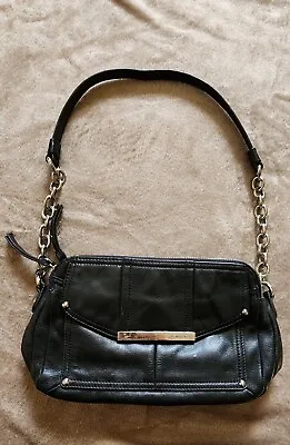 B Makowsky Leather Shoulder Handbag Chain Handle Strap 2 Zippers Leopard Lining  • $35
