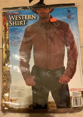 Deluxe Western Cowboy Brown Shirt For Costume Forum NEW In Retail Packing Adult • $24.95