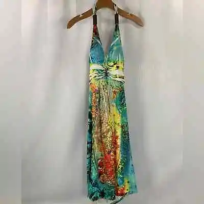 Cristina Love Sequence Moroccan Backless Halter Multicolored Dress Size M • $46