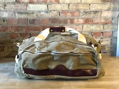 VTG Eddie Bauer Khaki Canvas Duffle Bag W/Leather Trim - 23  X 14  X 9  • $50