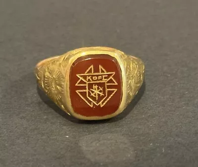 Vintage 10k Yellow Gold Knights Of Columbus Signet Carnelian Size 9.25 5.5 Grams • $0.99