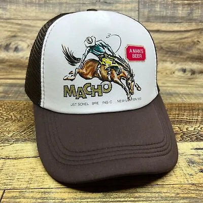 Macho Beer Mens Trucker Hat Brown Snapback Lager Ale Pilsner Retro Cowboy Cap • $19.99