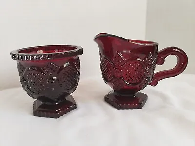 Vintage Avon 1876 Cape Cod Creamer Sugar Bowl Set Ruby Red Glass Collection #CC • $2.95