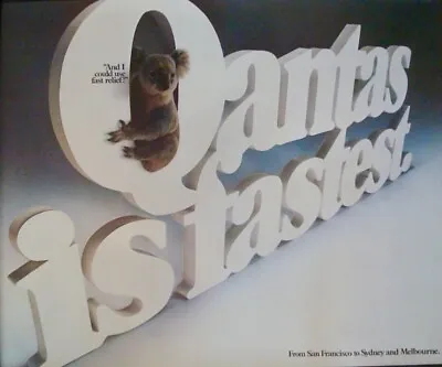 QANTAS AIRLINES IS FASTEST Vintage 1980 Travel Poster AUSTRALIA KOALAS 24x30 NM • $125