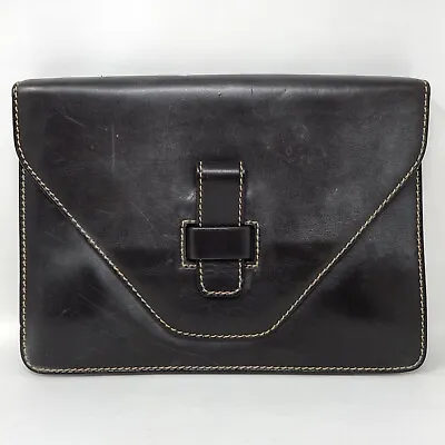 Gucci Black Leather Envelope Clutch Hand Bag Purse Wallet Vintage Document KB23 • $184.48