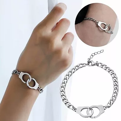 Handcuff Stainless Steel Couples Chain Link Bracelet In Adjustable Chain • £2.69