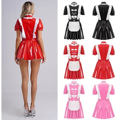 US Womens Uniform Themed Party Maid Costume Naughty Dresses Wetlook Fancy Dress • $21.23