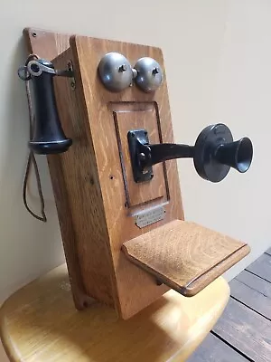 Antique Oak Wall Telephone By Montgomery Ward & Co. (ALL ORIGINAL) • $300
