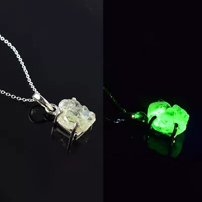 Natural Raw Hyalite Opal Pendant UV Reactive Color Changing Necklace 925 Silver • $171.30