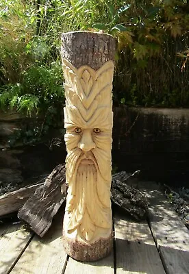 £37.99 • Buy Fair Trade Hand Carved Wooden Green Man Full Tree Trunk Stump Log Statue 50cm