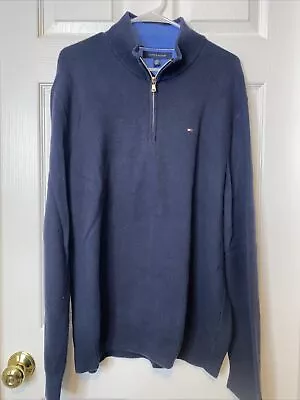 Tommy Hilfiger Sweater Men's XL Navy Blue  1/4 Zip Knit Pullover High Neck • $16.99