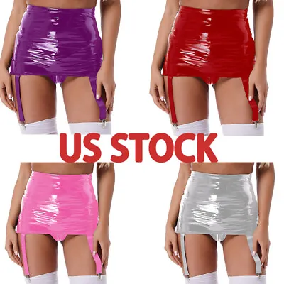 US Sexy Women Leather Suspenders Garter Belt High Waist  With Metal Buckle Clips • $12.78