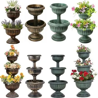 2/3 Tier Plastic Flowers Planter Patio Display Stable Base Outdoor Garden Flower • £16.95