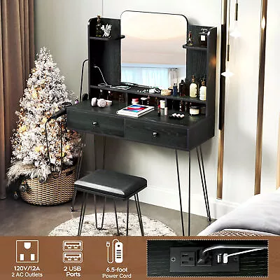 Makeup Vanity Table Set With Mirror +Charging Station +Stool Dressing Table Desk • $140.99