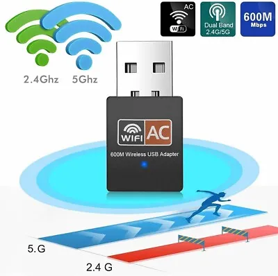 Dual Band Wifi Dongle 2.4ghz 5ghz Wireless Usb Adapter 600mbps Pc Laptop New Uk • £6.49