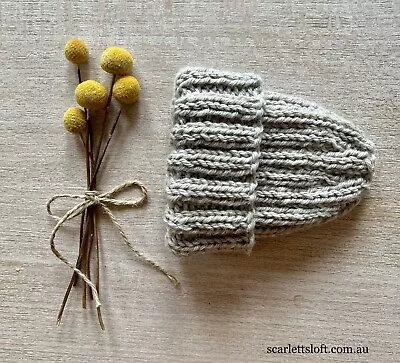 Baby Beanie In Fawn. Hand Knitted In Wool Blend. Size 2 • $35