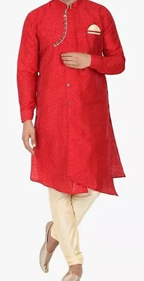 SKAVIJ Men's Tunic Art Silk Kurta Pajama Indian Traditional Suit Wedding 38 S • $53.99