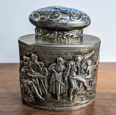 E.G. Webster & Son Silver Plate & Copper Tea Caddy Jar Canister Dutch Scenes • $89.49