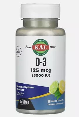 D-3 Lemon Lime 125 Mcg (5000 IU) 90 Micro Tablets Exp. 07/2026 • $12.50