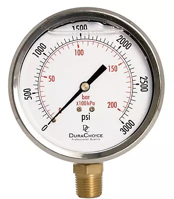 4  Pressure Gauge - Stainless Steel Case Brass 1/2  NPT Lower Mnt. 0-3000PSI • $32.95