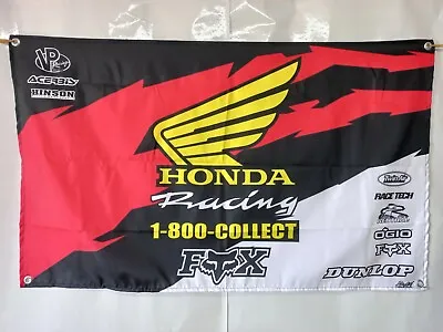 Vtg Motocross Enduro Flag Banner Sign Logo Honda Racing Fox 97 Room Garage Shop • $35