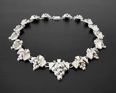 89g Vtg Solid Link Panel Grape Cluster Design Sterling Silver Heavy Necklace • £193.65