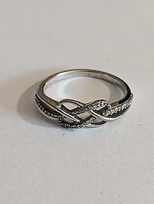 Zales 10K White Gold Diamond Infinity Ring Love Knot Band .10ct • $189.99