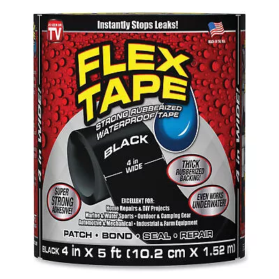 Flex Tape 4  X 5' Super Strong Rubberized Waterproof Tape Black NEW • $15