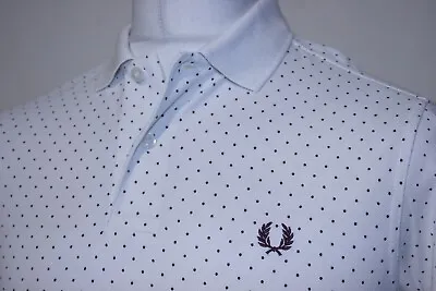 £0.99 • Buy Fred Perry Polka Dot Polo Shirt - S - Snow White - Mod 80s Casuals Top