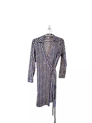 Diane Von Furstenberg Jeanne Two Dress 14 Wrap Cotton Silk Blend White Blueblack • $79.97