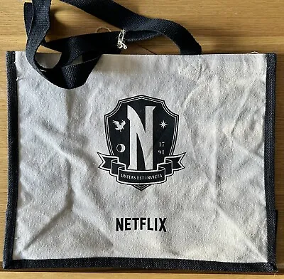 BN Netflix X Wednesday Jute Canvas & Black Tote Shopper Bag Merchandise • £6