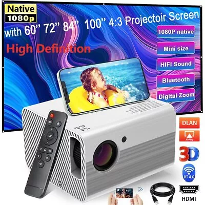 $18.59 • Buy Portable HD 1080P 4K Wifi Android Mini Projector Bluetooth With Projector Screen